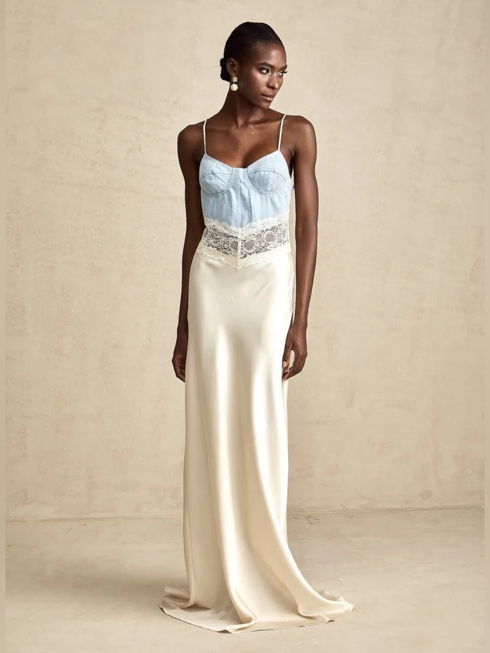 Miss Rosier Lisette Lace-trim Panelled Maxi Dress Size S NWT